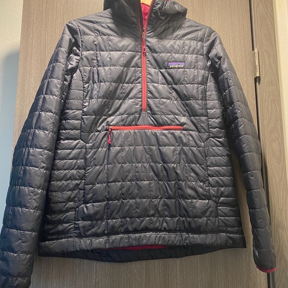 Patagonia sz M Smoulder Bivy Blue Nano Puff Hoodie Quilted Pullover jacket